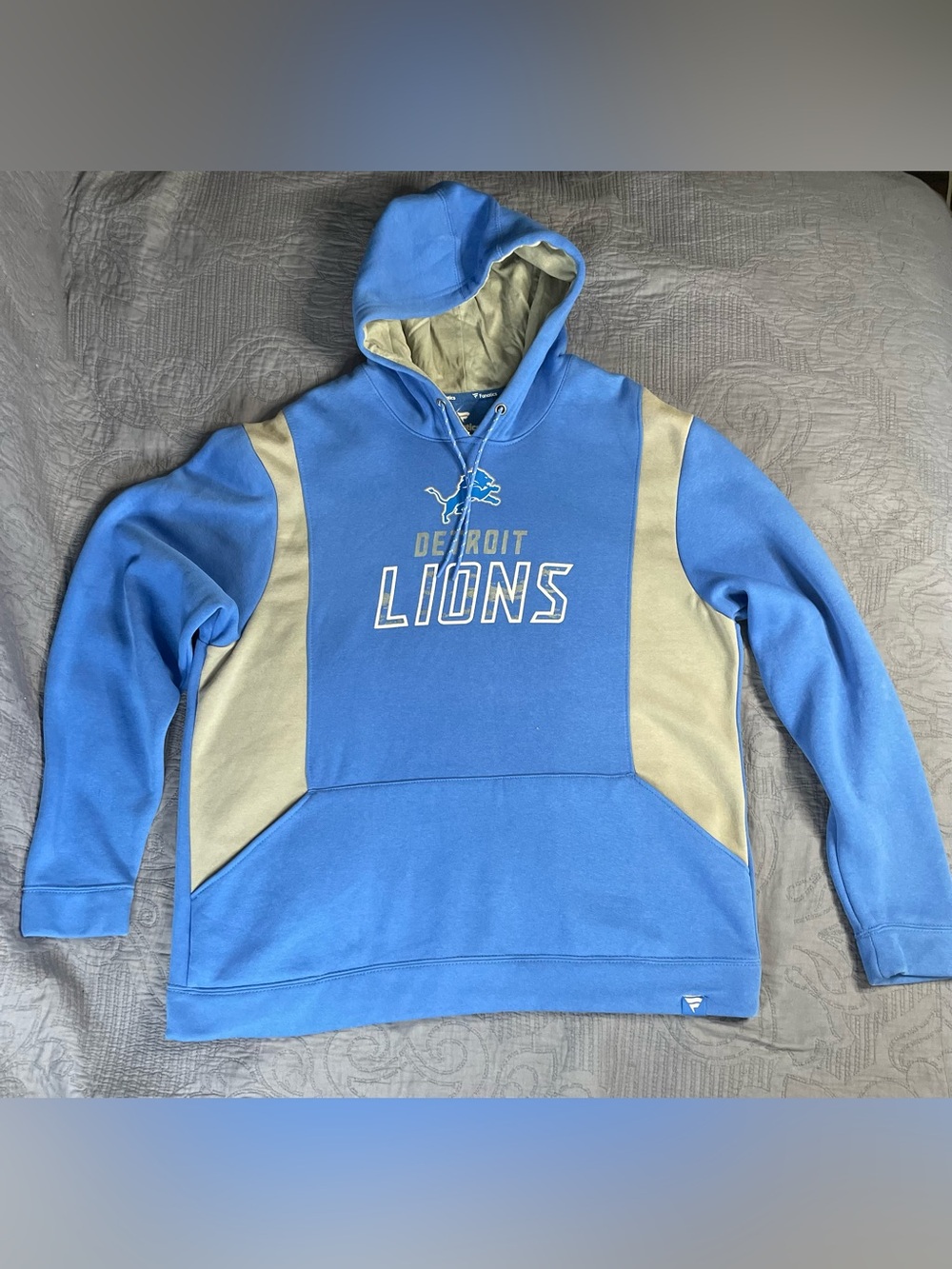 Men's Fanatics Blue/Silver Detroit Lions Iconic Color Block Pullover Hoodie 2XL